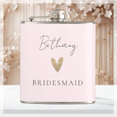 Pink Bridesmaid Herz Modern Script Flachmann