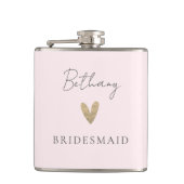 Pink Bridesmaid Herz Modern Script Flachmann (Vorderseite)