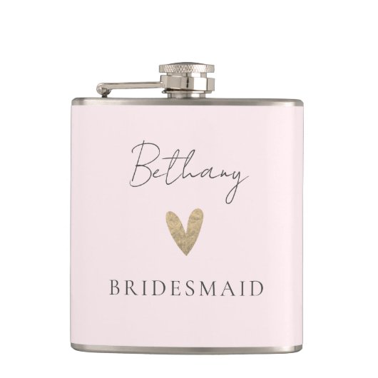 Pink Bridesmaid Herz Modern Script Flachmann (Vorderseite)
