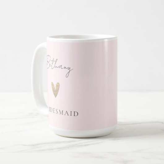 Pink Bridesmaid Herz Modern Script Kaffeetasse (Vorderseite Links)