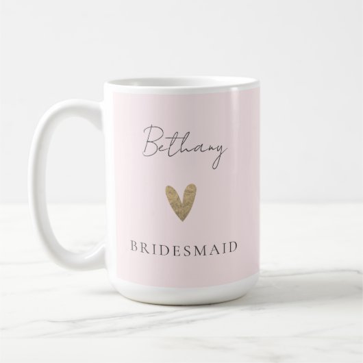 Pink Bridesmaid Herz Modern Script Kaffeetasse (Links)