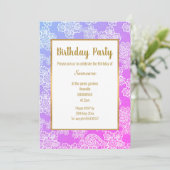 PINK BRIGHT LACE GOLD JEDEN ANLASS GEBURTSTAG EINLADUNG (Stehend Vorderseite)