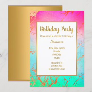 PINK BRIGHT MARBLE GOLD JEDEN ANLASS GEBURTSTAG EINLADUNG