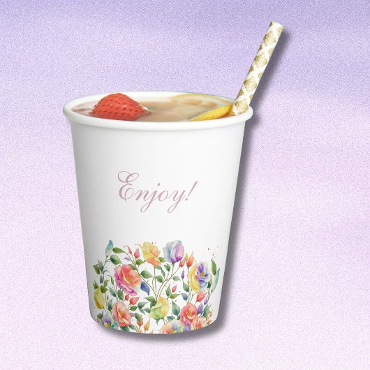 Pink Bright Rose Lilac Floral Brautparty Pappbecher