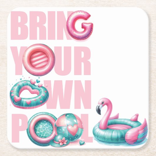 Pink bringen Sie Ihr eigenes Pool-Party Rechteckiger Pappuntersetzer (Vorderseite)
