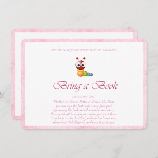 Pink bringt einen Buchwurm Begleitkarte (Vorne/Hinten)