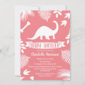 Pink Brontosaurus Dinosaur Babydusche Einladung (Vorderseite)
