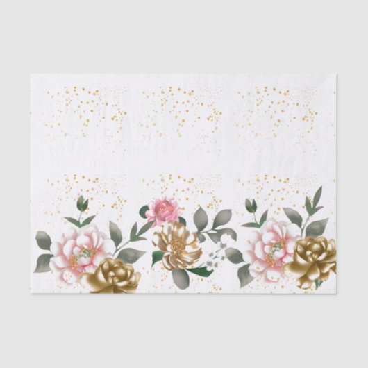 Pink Bronze Peonies Speckled Tissue Paper Seidenpapier (Vorderseite)
