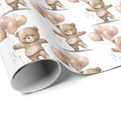 Pink Brown Baby Bears Balloons Babydusche Geschenk Geschenkpapier (Rolleneckpunkt)
