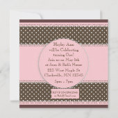 Pink & Brown Baby Einladung zum ersten Geburtstag (Rückseite)