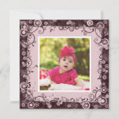 Pink & Brown Baby Einladung zum ersten Geburtstag (Vorderseite)