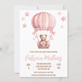 Pink & Brown Bear in Hot Air Ballon Babydusche Einladung