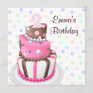 Pink Brown Cake präsentiert Girls 2. Geburtstags-P Einladung