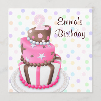 Pink Brown Cake präsentiert Girls 2. Geburtstags-P Einladung