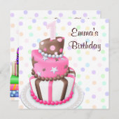 Pink Brown Cake präsentiert Mädchen 1. Geburtstag Einladung (Vorne/Hinten)