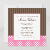 Pink Brown Carriage Dots Girl Babydusche Einladung (Rückseite)