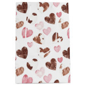 Pink Brown Cocoa Cow Print Hearts Birthday Mittlere Geschenktüte (Vorderseite)
