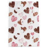 Pink Brown Cocoa Cow Print Hearts Birthday Mittlere Geschenktüte (Rückseite)