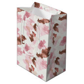 Pink Brown Cowgirl Kuh Print Animal Brautparty Mittlere Geschenktüte (Rückseite Schrägansicht)