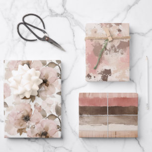 Pink Brown Cowgirl Southwestern Floral Geburtstag Geschenkpapier Set