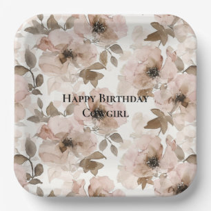 Pink Brown Cowgirl Southwestern Floral Geburtstag Pappteller
