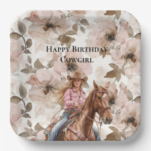 Pink Brown Cowgirl Southwestern Floral Geburtstag Pappteller