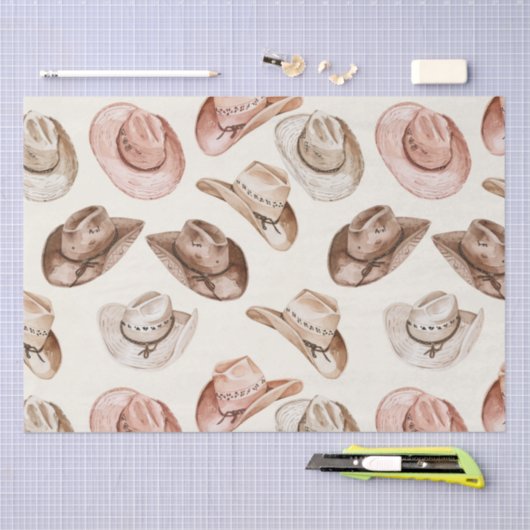 Pink Brown Cowgirl Southwestern Hats Birthday Seidenpapier (Handwerk)