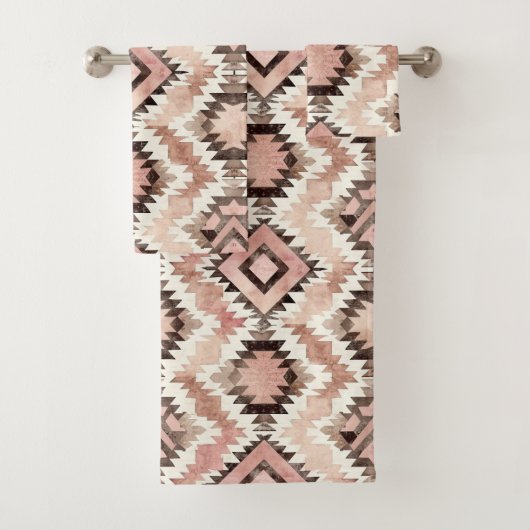 Pink Brown Cowgirl Southwestern Tribal Badhandtuch Set (Insitu)