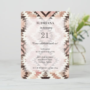 Pink Brown Cowgirl Southwestern Tribal Geburtstag Einladung