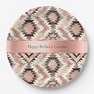 Pink Brown Cowgirl Southwestern Tribal Geburtstag Pappteller