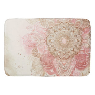 Pink Brown Cream Mandala Bohemisch Boho Mode Badematte