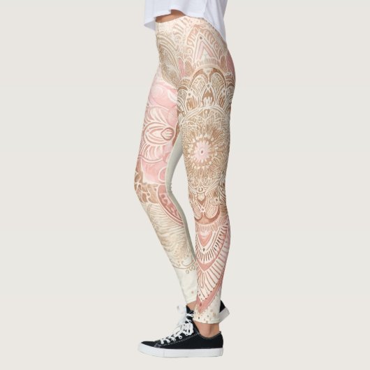 Pink Brown Cream Mandala Bohemisch Boho Mode Leggings (Links)
