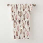 Pink Brown Feathers Badhandtuch Set (Insitu)