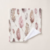 Pink Brown Feathers Badhandtuch Set (Waschlappen)