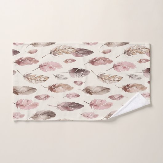 Pink Brown Feathers Badhandtuch Set (Handtuch)