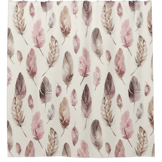 Pink Brown Feathers Duschvorhang (Vorderseite)