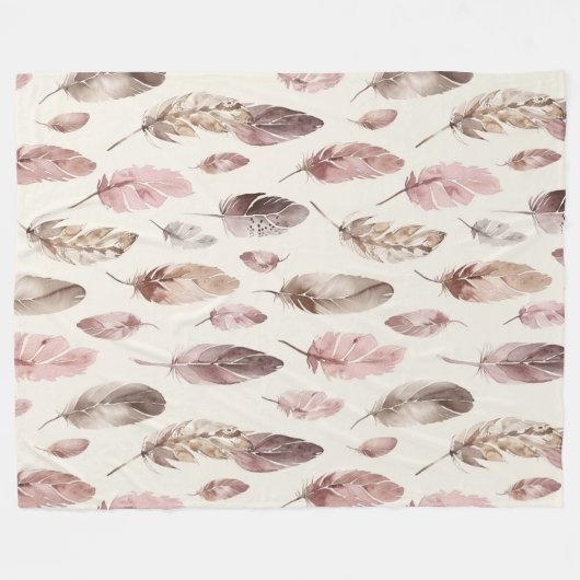 Pink Brown Feathers Geburtstag Fleecedecke (Vorderseite (Horizontal))