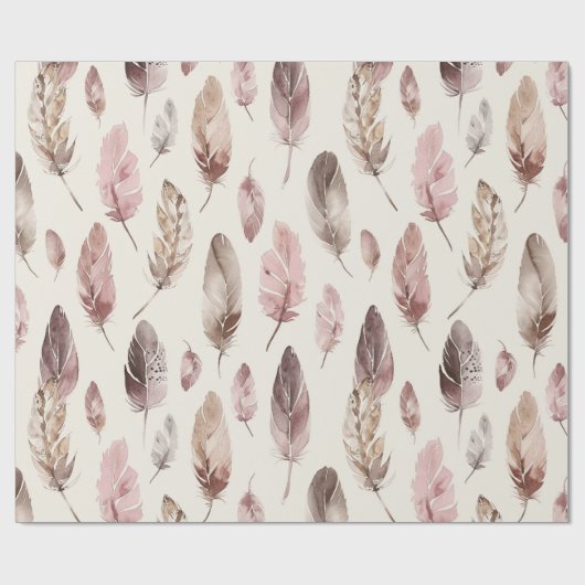 Pink Brown Feathers Geburtstag Geschenkpapier (Flach)