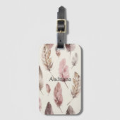 Pink Brown Feathers Gepäckanhänger (Vorderseite Vertikal)