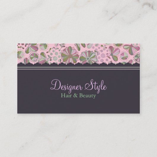 Pink & Brown Floral Business Card Visitenkarte (Vorderseite)