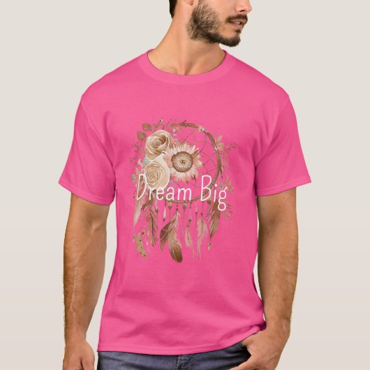 Pink Brown Floral Dream Catcher T-Shirt (Vorderseite)