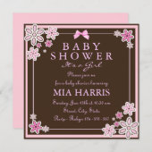 Pink & Brown Floral Moderne Babydusche laden ein Einladung (Vorne/Hinten)