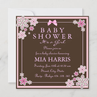 Pink & Brown Floral Moderne Babydusche laden ein Einladung