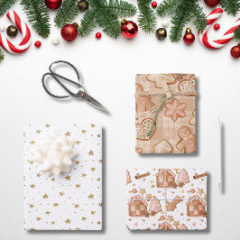 Pink Brown Gingerbrett Men House Stars Cinnamon Geschenkpapier Set