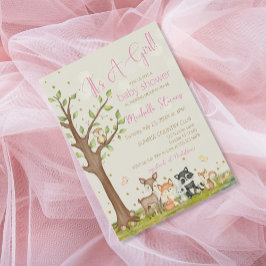 Pink Brown Girl Watercolor Waldtiere Einladung