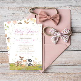 Pink Brown Girl Watercolor Waldtiere Einladung