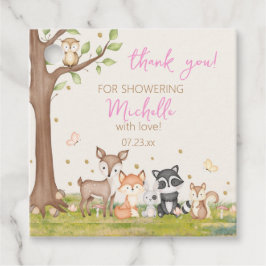 Pink Brown Girl Woodland Animals Square Geschenkanhänger