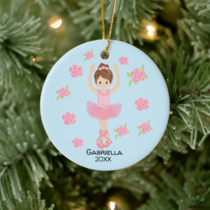 Pink Brown Haired Ballerina Weihnachten Keramik Ornament