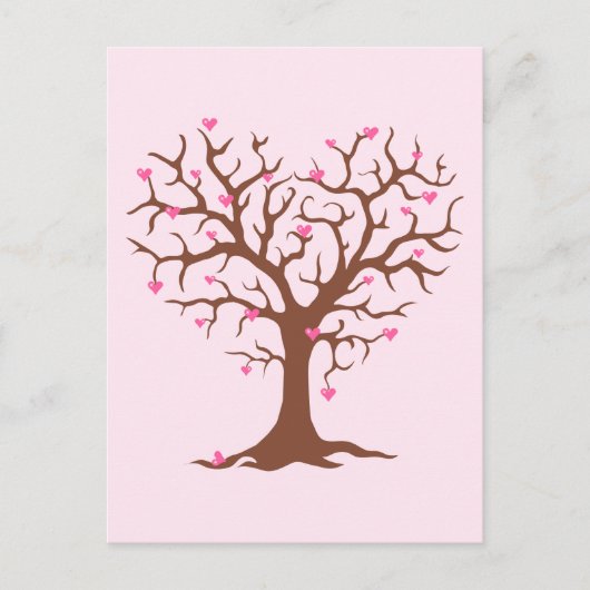 PINK BROWN HERZBAUM SPRING LIEBE NIEDLICH GRAFIK P POSTKARTE (Vorderseite)