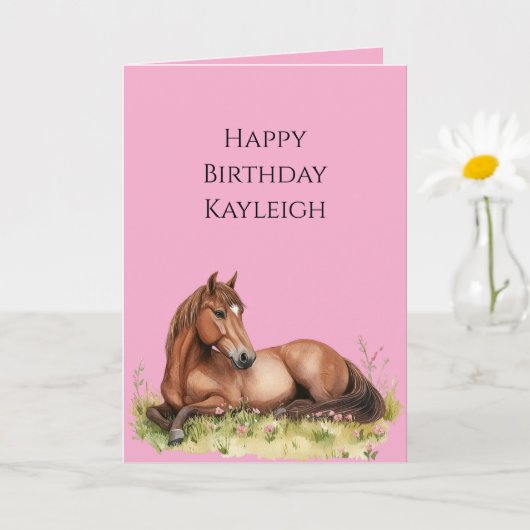 Pink Brown Horse Geburtstag Karte (Kleine Pflanze)